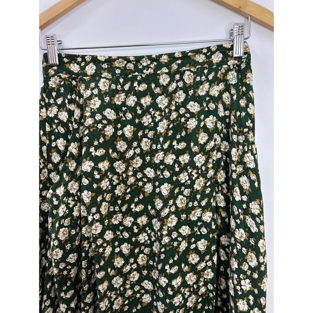 Vintage American Eagle Outfitters Green Floral Maxi Skirt Rayon 90s Boho Medium - Picture 4 of 15